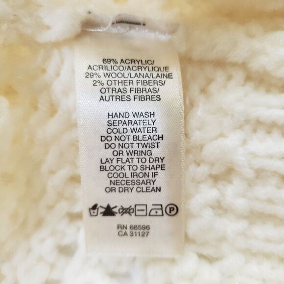 DKNY Cream Open Knit Cowl Neck Wool Sweater Size M - Picture 16 of 16